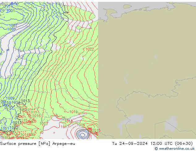 Presión superficial Arpege-eu mar 24.09.2024 12 UTC