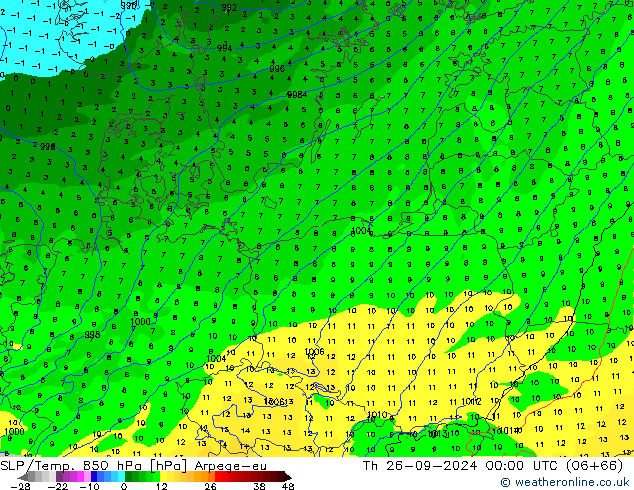 SLP/Temp. 850 hPa Arpege-eu do 26.09.2024 00 UTC