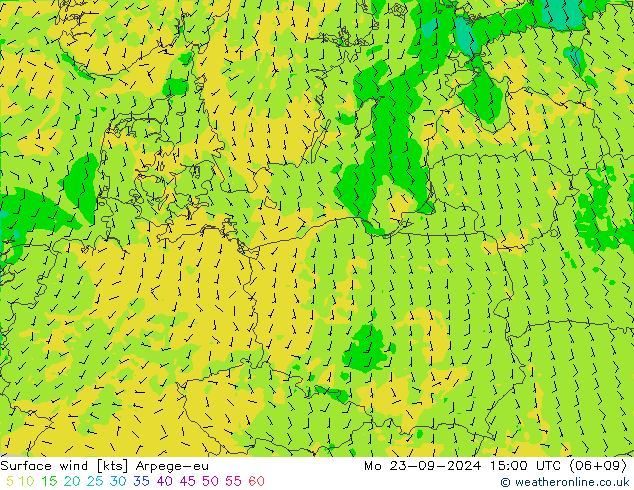 Vento 10 m Arpege-eu lun 23.09.2024 15 UTC