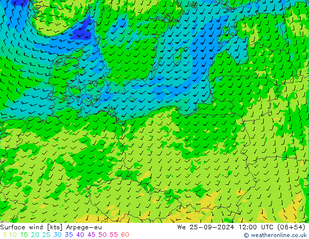 Surface wind Arpege-eu We 25.09.2024 12 UTC