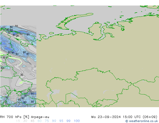 RH 700 hPa Arpege-eu Mo 23.09.2024 15 UTC