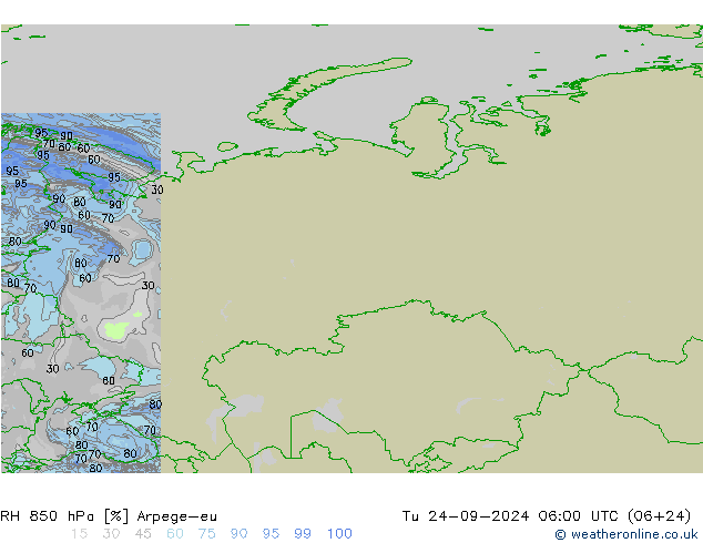 RH 850 hPa Arpege-eu wto. 24.09.2024 06 UTC