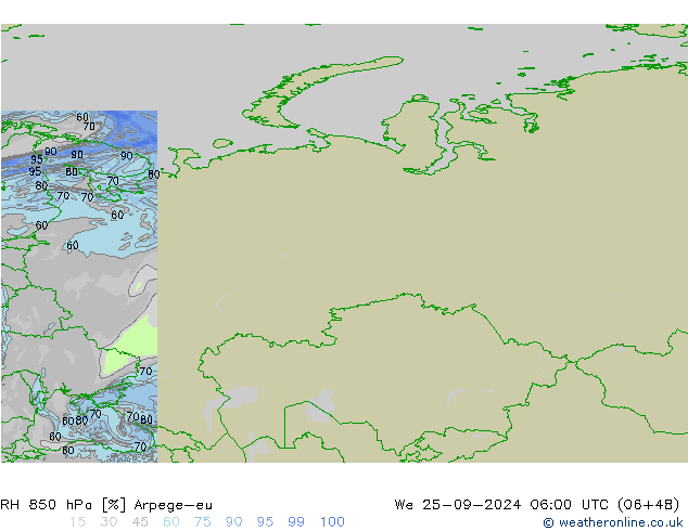 RH 850 hPa Arpege-eu Qua 25.09.2024 06 UTC