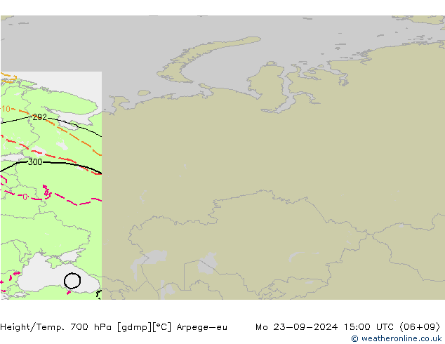 Height/Temp. 700 hPa Arpege-eu Mo 23.09.2024 15 UTC