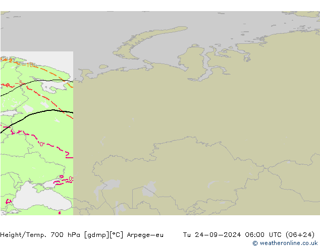 Height/Temp. 700 hPa Arpege-eu Tu 24.09.2024 06 UTC