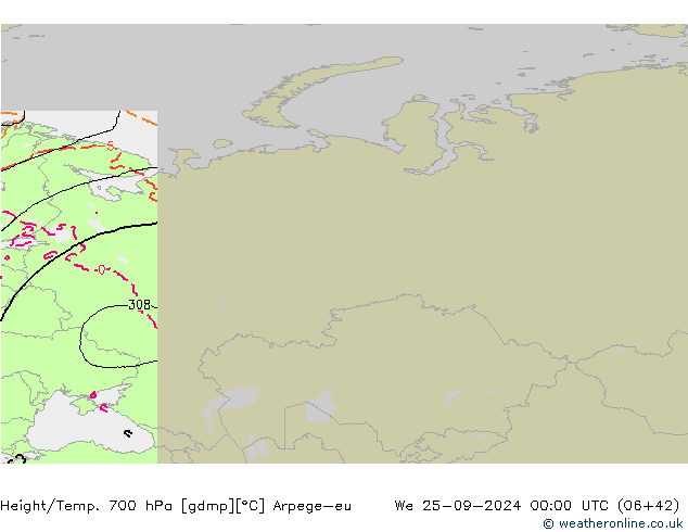 Height/Temp. 700 hPa Arpege-eu  25.09.2024 00 UTC