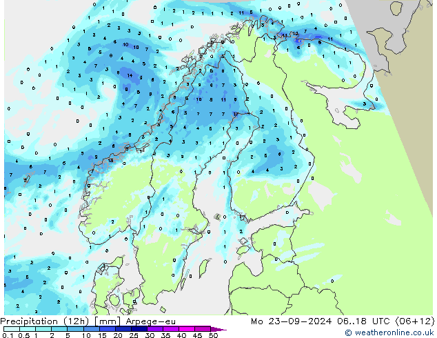 Nied. akkumuliert (12Std) Arpege-eu Mo 23.09.2024 18 UTC