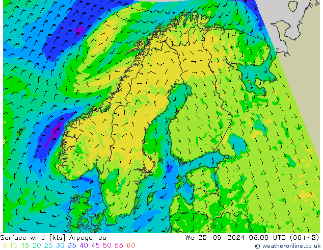 Surface wind Arpege-eu We 25.09.2024 06 UTC