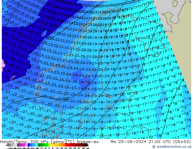 Geop./Temp. 500 hPa Arpege-eu mié 25.09.2024 21 UTC