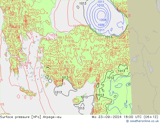 Pressione al suolo Arpege-eu lun 23.09.2024 18 UTC