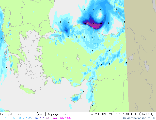 Totale neerslag Arpege-eu di 24.09.2024 00 UTC