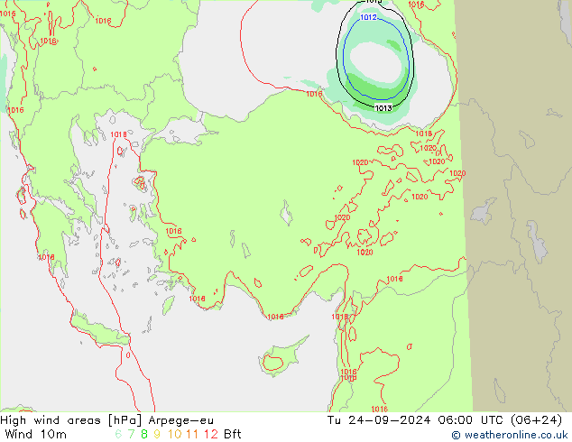 High wind areas Arpege-eu Tu 24.09.2024 06 UTC