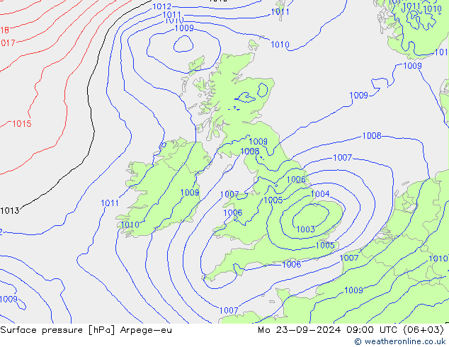 Surface pressure Arpege-eu Mo 23.09.2024 09 UTC