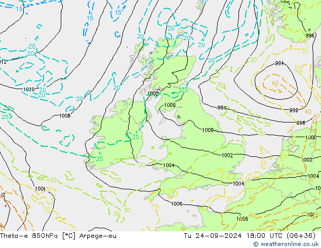 Theta-e 850hPa Arpege-eu mar 24.09.2024 18 UTC