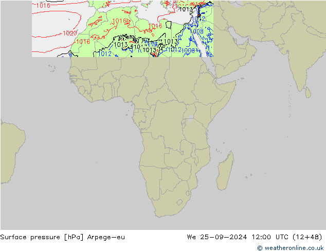 Pressione al suolo Arpege-eu mer 25.09.2024 12 UTC