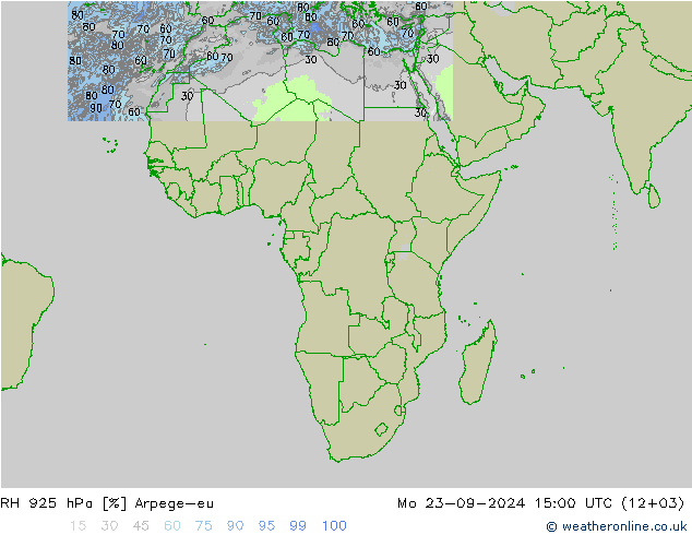 RH 925 гПа Arpege-eu пн 23.09.2024 15 UTC