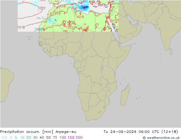 Precipitation accum. Arpege-eu Tu 24.09.2024 06 UTC