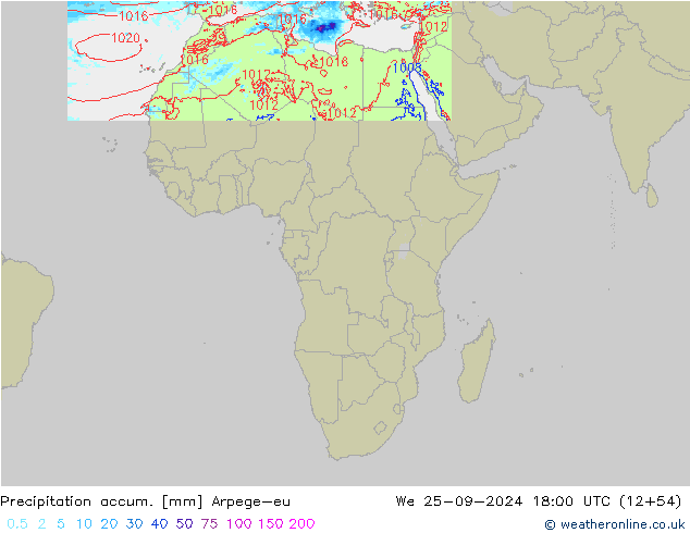 Precipitation accum. Arpege-eu St 25.09.2024 18 UTC