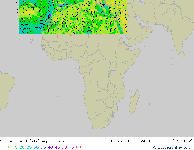 Surface wind Arpege-eu Fr 27.09.2024 18 UTC