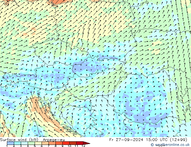 Bodenwind (bft) Arpege-eu Fr 27.09.2024 15 UTC