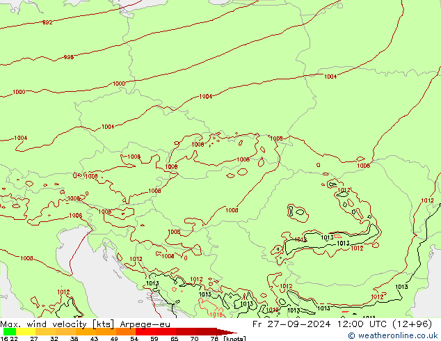 Max. wind velocity Arpege-eu ven 27.09.2024 12 UTC