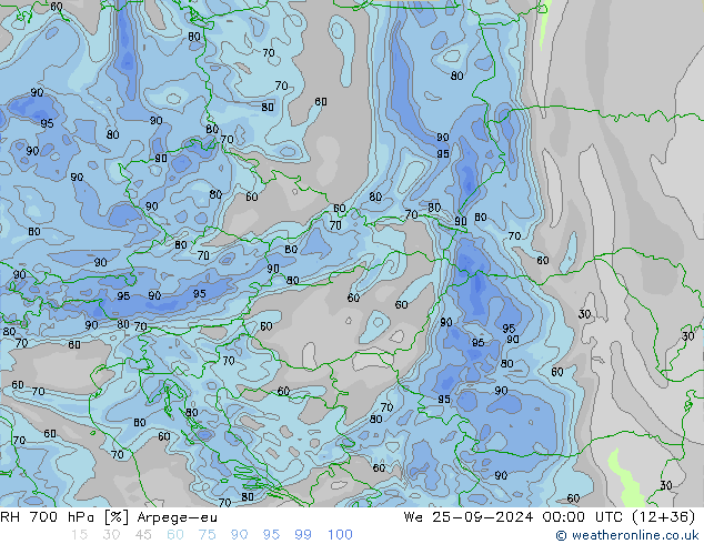 RH 700 hPa Arpege-eu St 25.09.2024 00 UTC