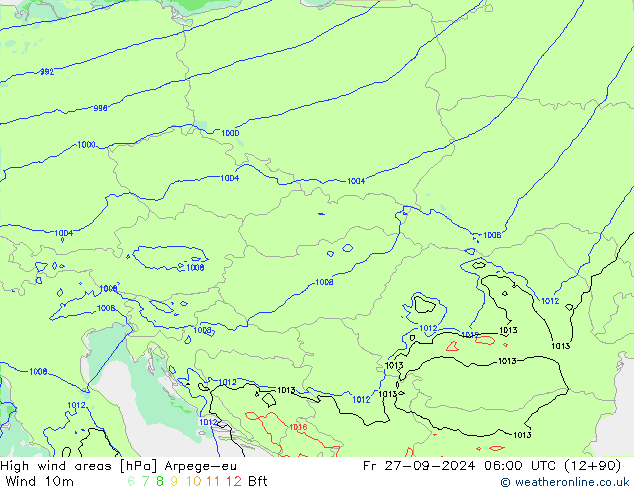 High wind areas Arpege-eu  27.09.2024 06 UTC