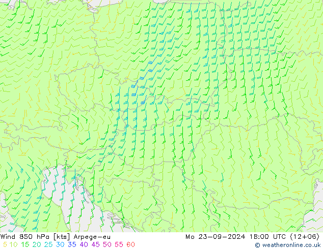 Wind 850 hPa Arpege-eu ma 23.09.2024 18 UTC