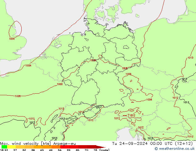 Max. wind velocity Arpege-eu  24.09.2024 00 UTC