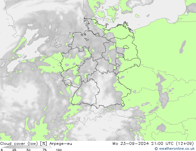 zachmurzenie (niskie) Arpege-eu pon. 23.09.2024 21 UTC