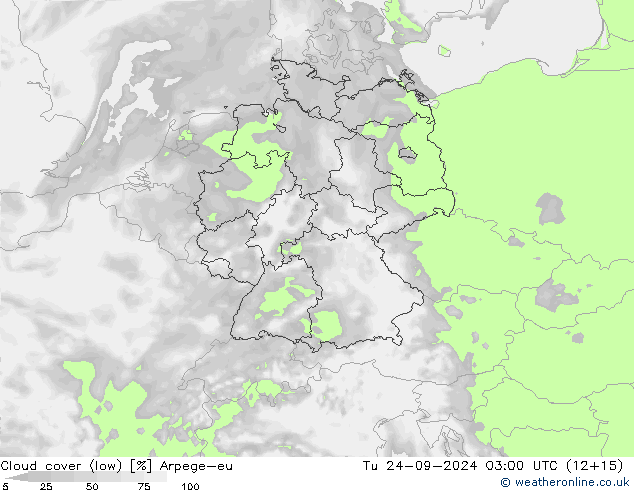 zachmurzenie (niskie) Arpege-eu wto. 24.09.2024 03 UTC