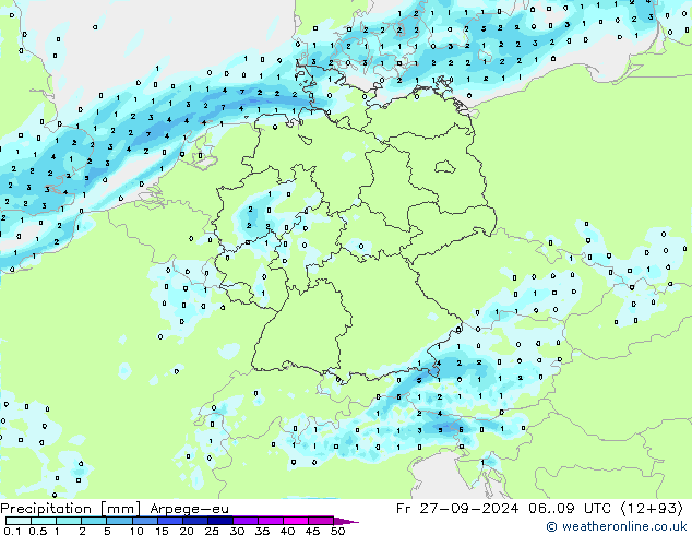 Precipitazione Arpege-eu ven 27.09.2024 09 UTC