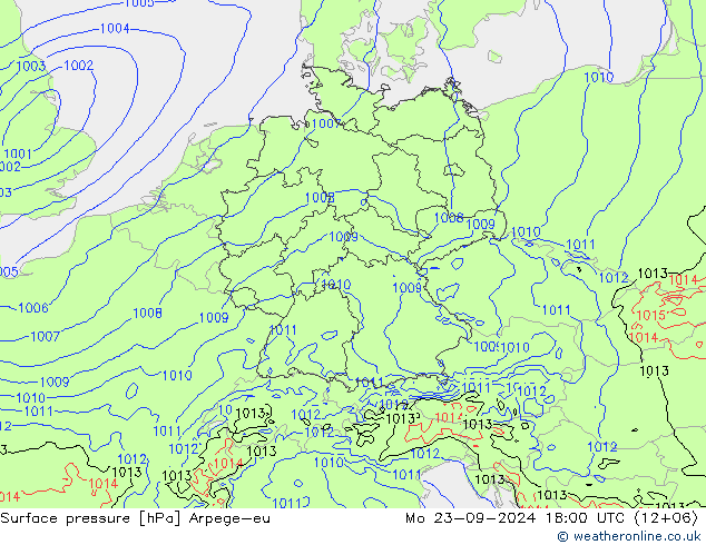 Surface pressure Arpege-eu Mo 23.09.2024 18 UTC