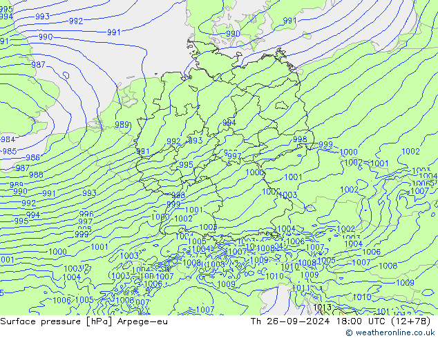 Surface pressure Arpege-eu Th 26.09.2024 18 UTC