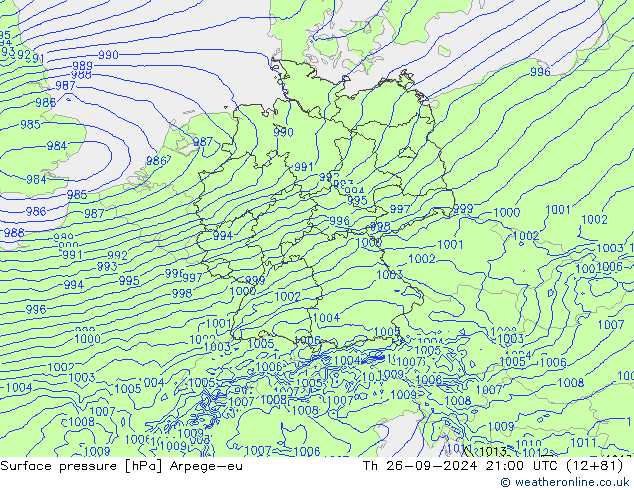 Surface pressure Arpege-eu Th 26.09.2024 21 UTC