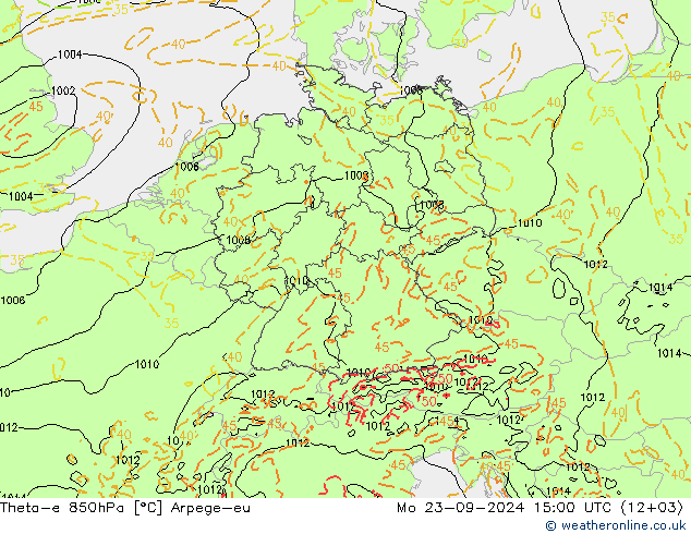 Theta-e 850гПа Arpege-eu пн 23.09.2024 15 UTC