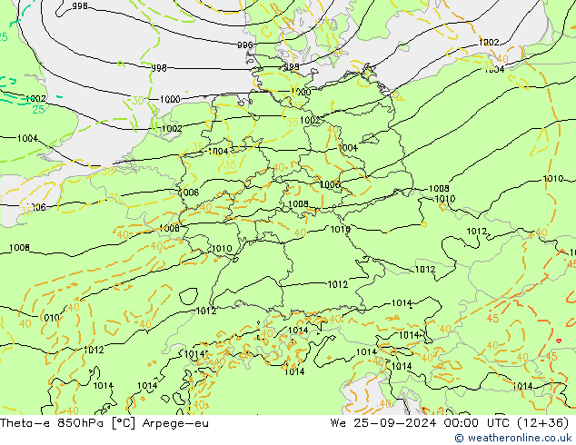 Theta-e 850hPa Arpege-eu We 25.09.2024 00 UTC