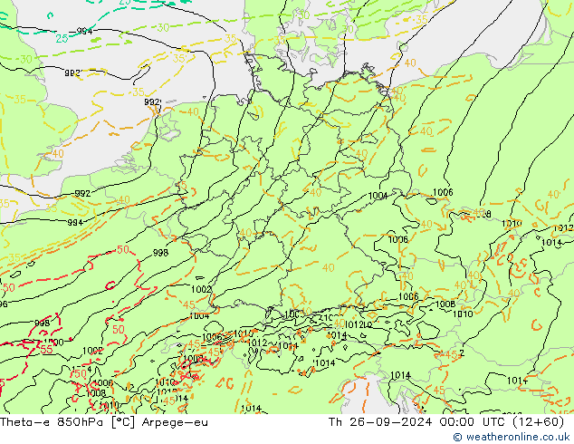 Theta-e 850hPa Arpege-eu Čt 26.09.2024 00 UTC