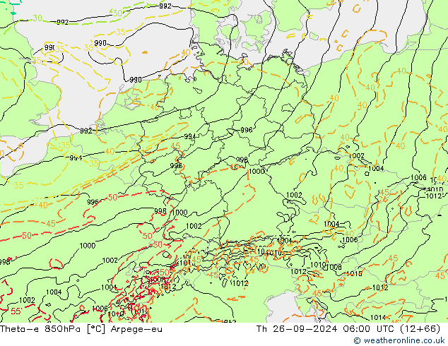 Theta-e 850hPa Arpege-eu do 26.09.2024 06 UTC