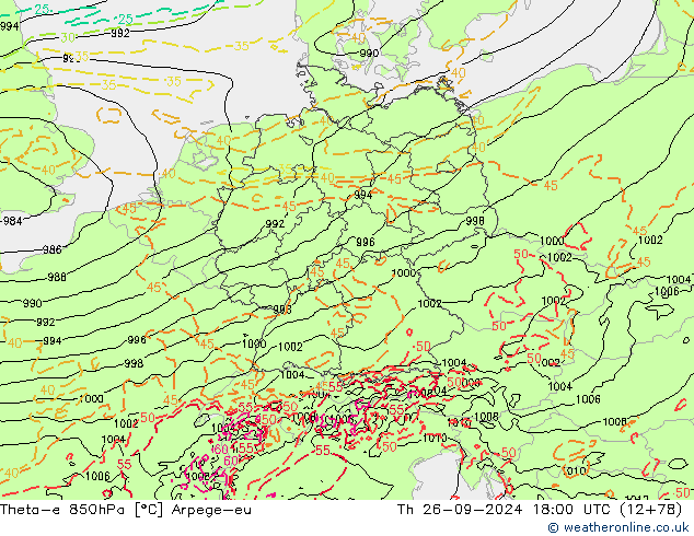 Theta-e 850hPa Arpege-eu do 26.09.2024 18 UTC