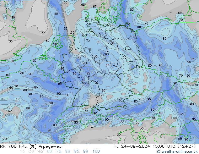 RH 700 hPa Arpege-eu Tu 24.09.2024 15 UTC