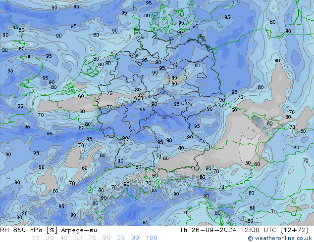 RH 850 hPa Arpege-eu Th 26.09.2024 12 UTC