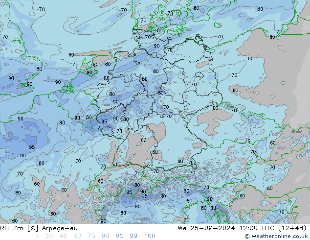 RH 2m Arpege-eu We 25.09.2024 12 UTC