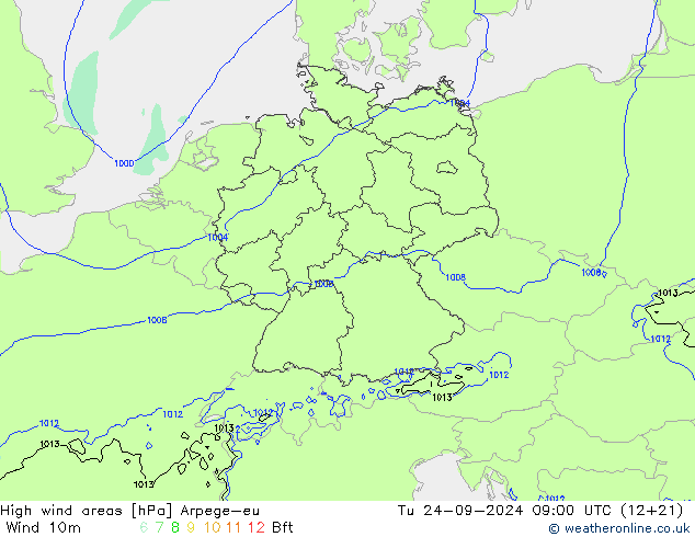 High wind areas Arpege-eu Ter 24.09.2024 09 UTC