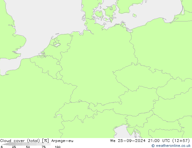 Nuages (total) Arpege-eu mer 25.09.2024 21 UTC