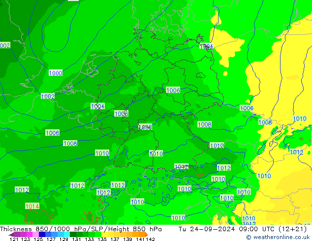 Thck 850-1000 hPa Arpege-eu mar 24.09.2024 09 UTC