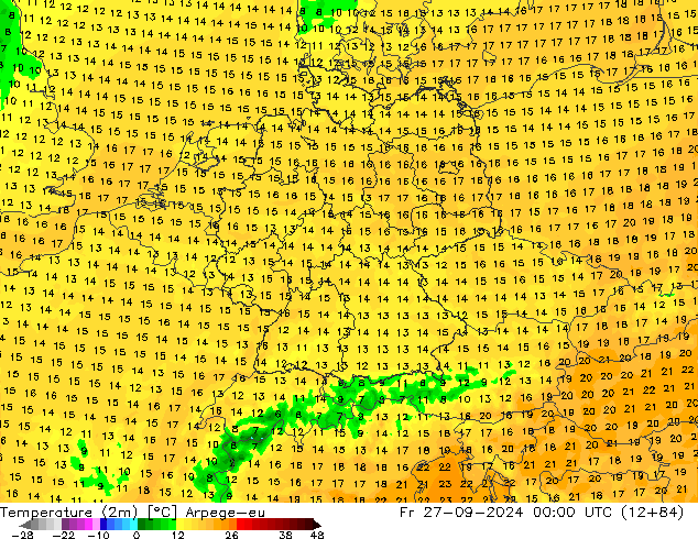 Temperatura (2m) Arpege-eu ven 27.09.2024 00 UTC