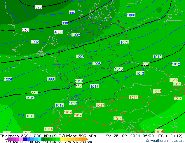 Thck 500-1000hPa Arpege-eu mer 25.09.2024 06 UTC