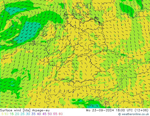 Surface wind Arpege-eu Mo 23.09.2024 18 UTC