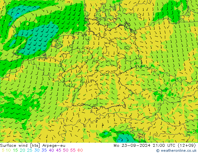 Vent 10 m Arpege-eu lun 23.09.2024 21 UTC